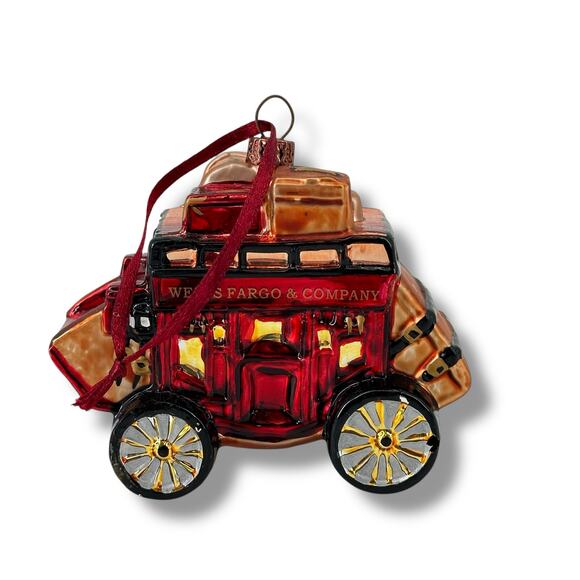 Wells Fargo Stagecoach Train Glass Christmas Ornament 3" X 4" Banking - Picture 1 of 6